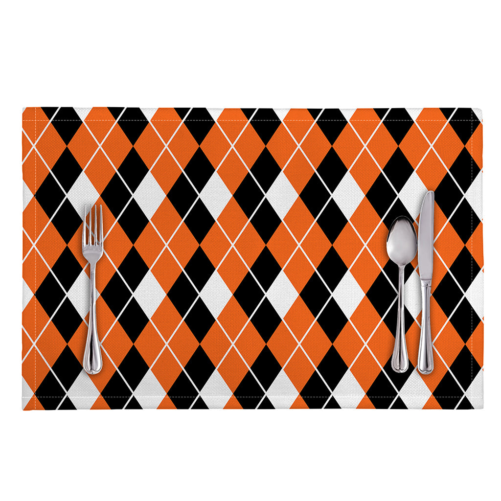 Orange White And Black Argyle Print Placemat