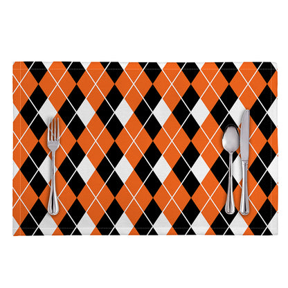 Orange White And Black Argyle Print Placemat