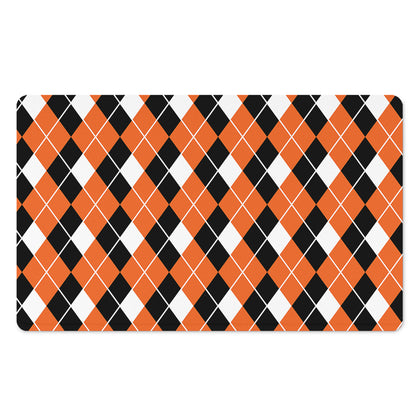 Orange White And Black Argyle Print Polyester Doormat