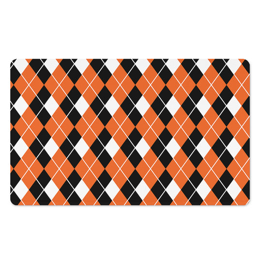 Orange White And Black Argyle Print Polyester Doormat