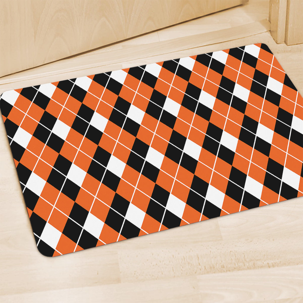 Orange White And Black Argyle Print Polyester Doormat