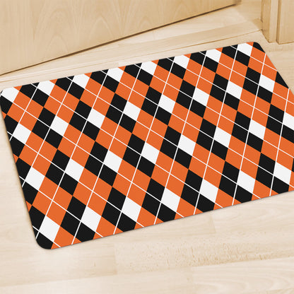 Orange White And Black Argyle Print Polyester Doormat