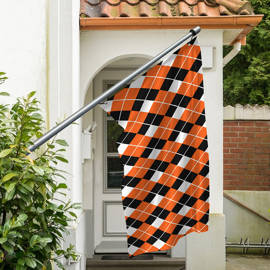 Orange White And Black Argyle Print Polyester Flag