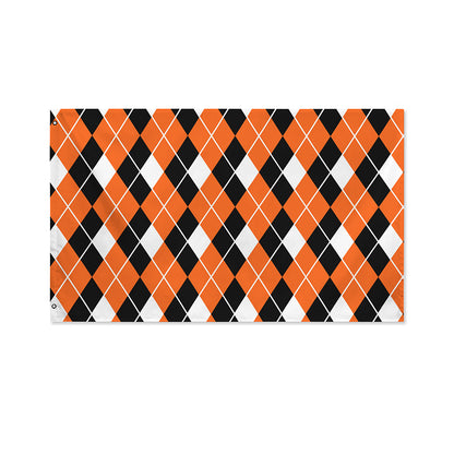Orange White And Black Argyle Print Polyester Flag