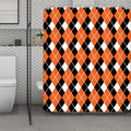Orange White And Black Argyle Print Polyester Shower Curtain