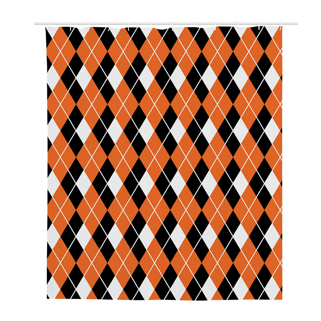 Orange White And Black Argyle Print Polyester Shower Curtain