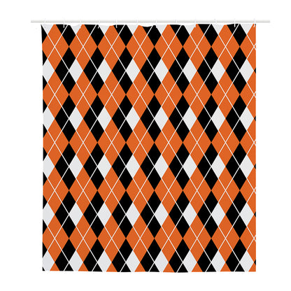 Orange White And Black Argyle Print Polyester Shower Curtain