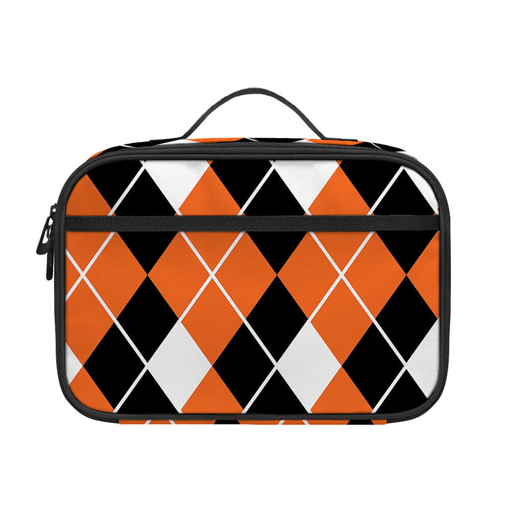 Orange White And Black Argyle Print Portable Lunch Bag