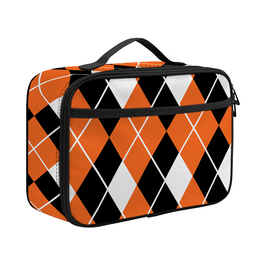 Orange White And Black Argyle Print Portable Lunch Bag