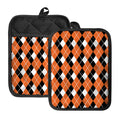 Orange White And Black Argyle Print Pot Holders With Pocket