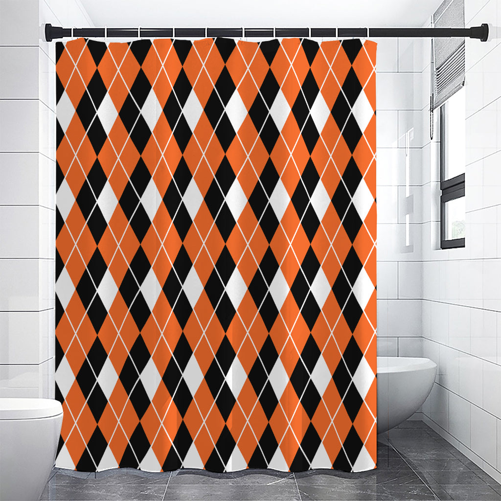 Orange White And Black Argyle Print Premium Shower Curtain