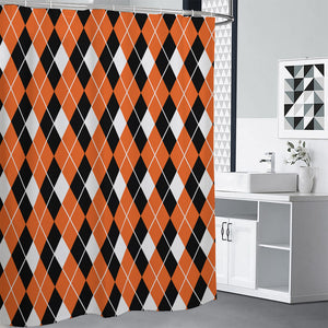 Orange White And Black Argyle Print Premium Shower Curtain