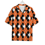 Orange White And Black Argyle Print Rayon Hawaiian Shirt