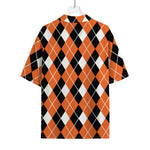 Orange White And Black Argyle Print Rayon Hawaiian Shirt