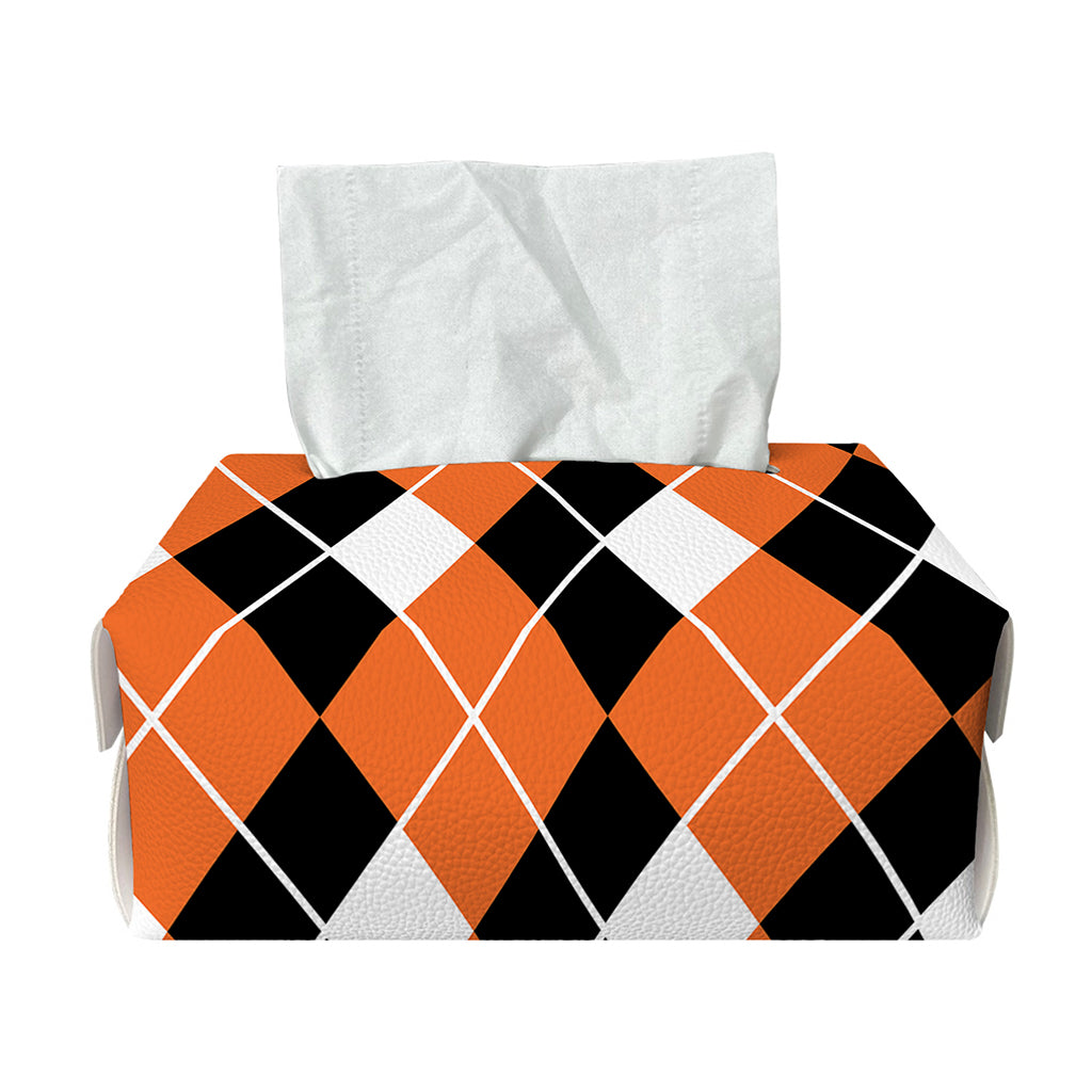 Orange White And Black Argyle Print Rectangle Tissue Box Cover