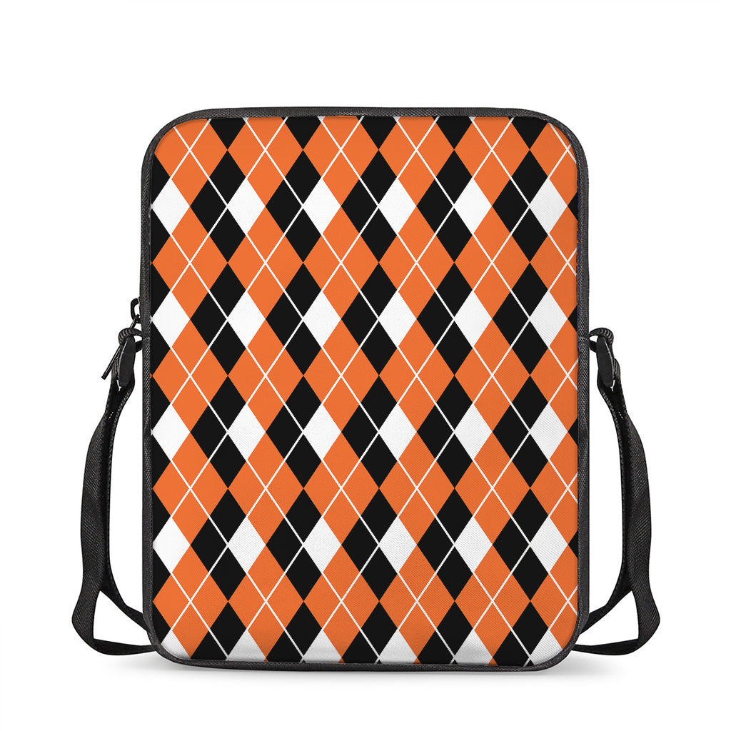 Orange White And Black Argyle Print Rectangular Crossbody Bag