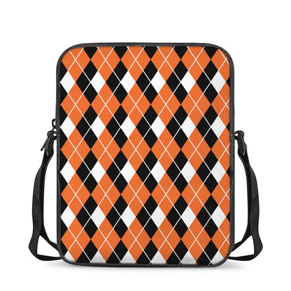 Orange White And Black Argyle Print Rectangular Crossbody Bag