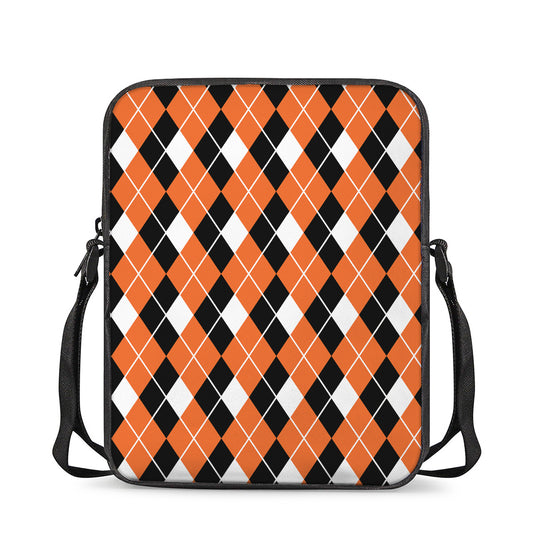 Orange White And Black Argyle Print Rectangular Crossbody Bag