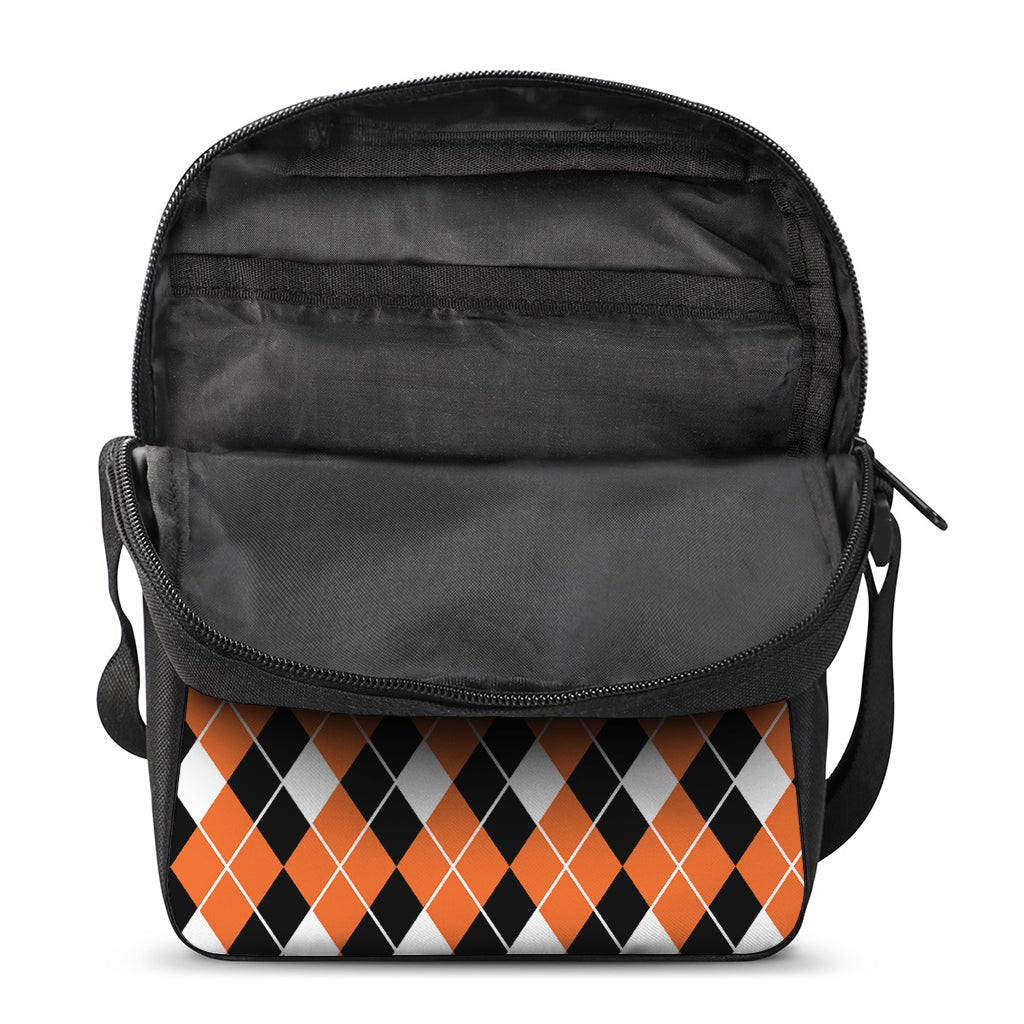 Orange White And Black Argyle Print Rectangular Crossbody Bag
