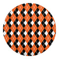 Orange White And Black Argyle Print Round Blanket