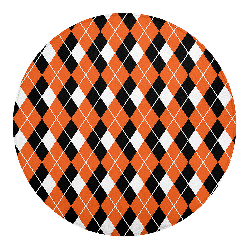 Orange White And Black Argyle Print Round Blanket