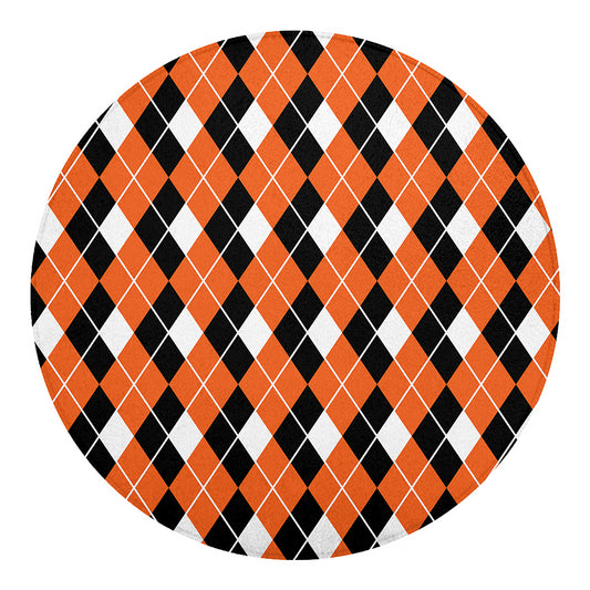 Orange White And Black Argyle Print Round Blanket