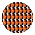 Orange White And Black Argyle Print Round Floor Mat