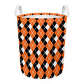Orange White And Black Argyle Print Round Laundry Basket