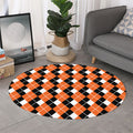 Orange White And Black Argyle Print Round Rug