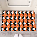 Orange White And Black Argyle Print Rubber Doormat