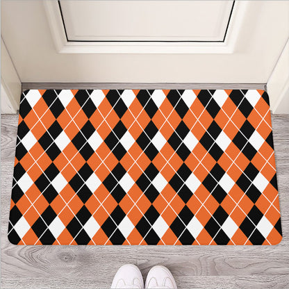 Orange White And Black Argyle Print Rubber Doormat