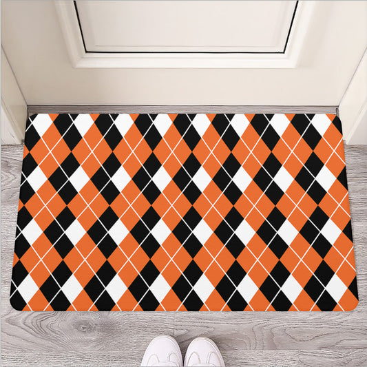 Orange White And Black Argyle Print Rubber Doormat
