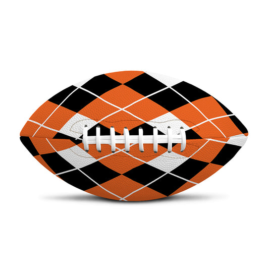 Orange White And Black Argyle Print Rugby Ball