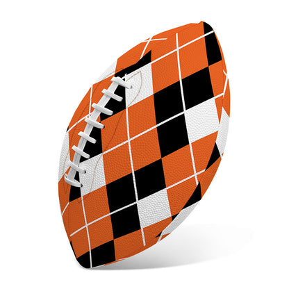 Orange White And Black Argyle Print Rugby Ball
