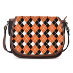 Orange White And Black Argyle Print Saddle Bag