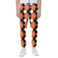 Orange White And Black Argyle Print Joggers