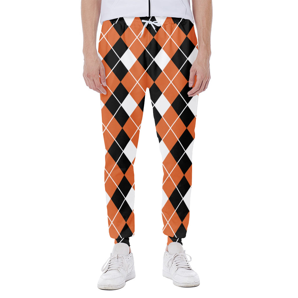 Orange White And Black Argyle Print Scuba Joggers