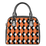 Orange White And Black Argyle Print Shoulder Handbag