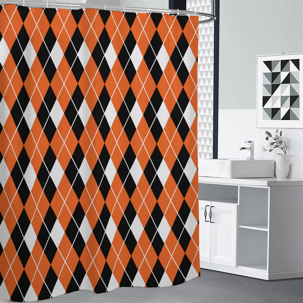 Orange White And Black Argyle Print Shower Curtain