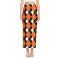 Orange White And Black Argyle Print Side Slit Maxi Skirt