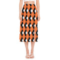 Orange White And Black Argyle Print Side Slit Midi Skirt