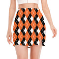 Orange White And Black Argyle Print Side Slit Mini Skirt