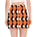 Orange White And Black Argyle Print Side Slit Mini Skirt