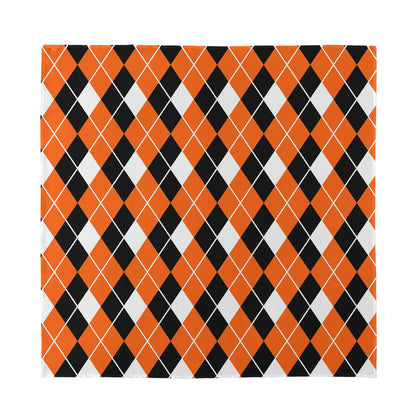Orange White And Black Argyle Print Silk Bandana