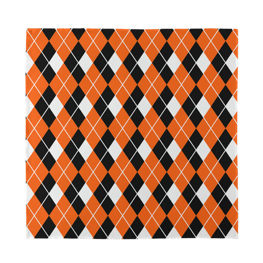 Orange White And Black Argyle Print Silk Bandana