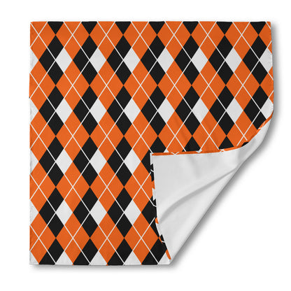 Orange White And Black Argyle Print Silk Bandana