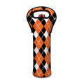 Orange White And Black Argyle Print Single Neoprene Wine Tote