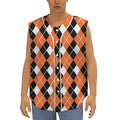 Orange White And Black Argyle Print Sleeveless Baseball Jersey