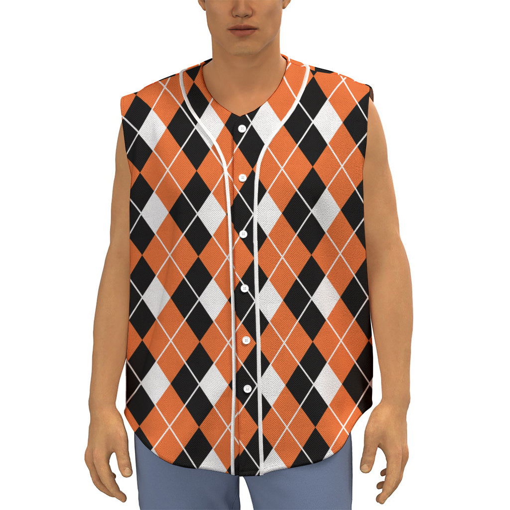 Orange White And Black Argyle Print Sleeveless Baseball Jersey