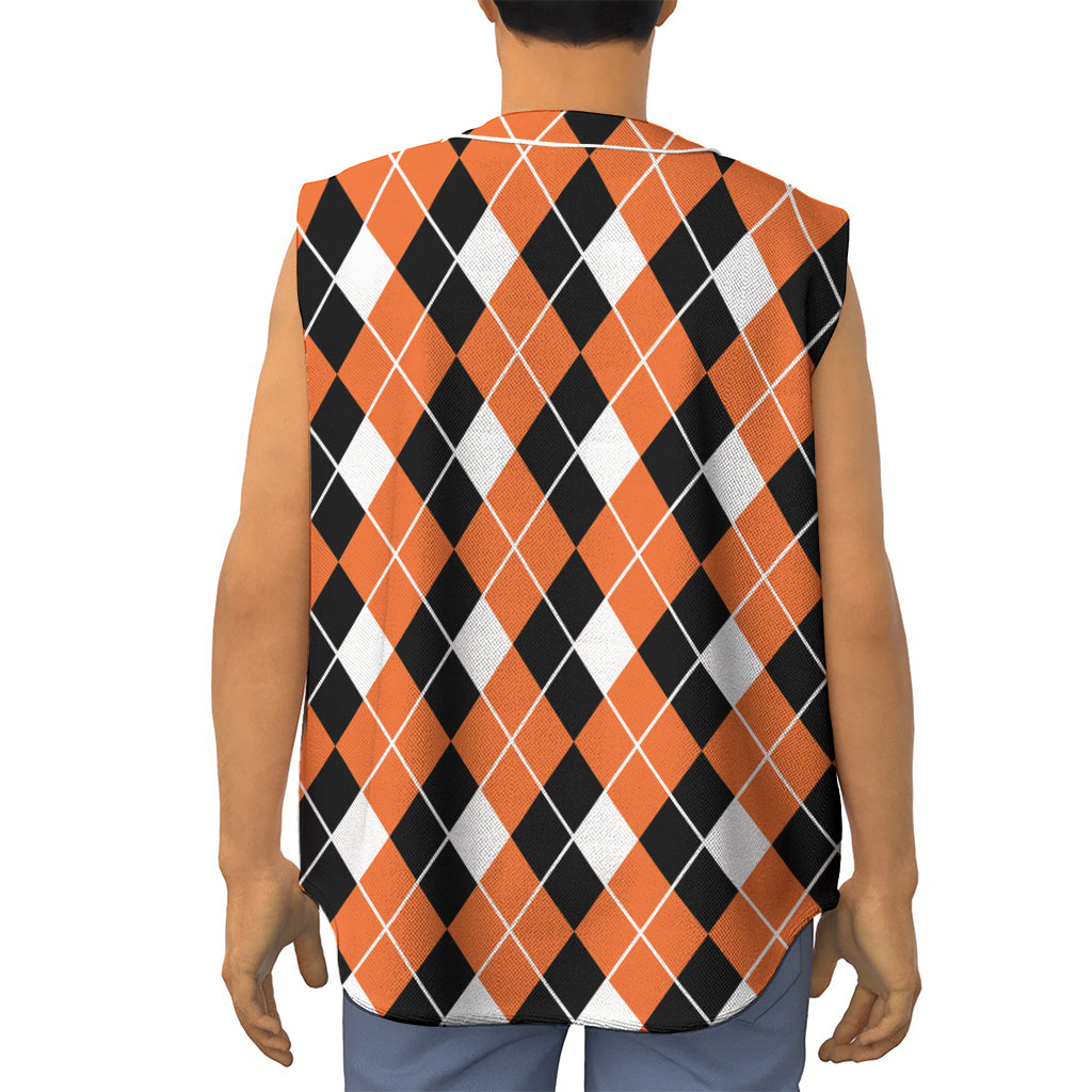 Orange White And Black Argyle Print Sleeveless Baseball Jersey